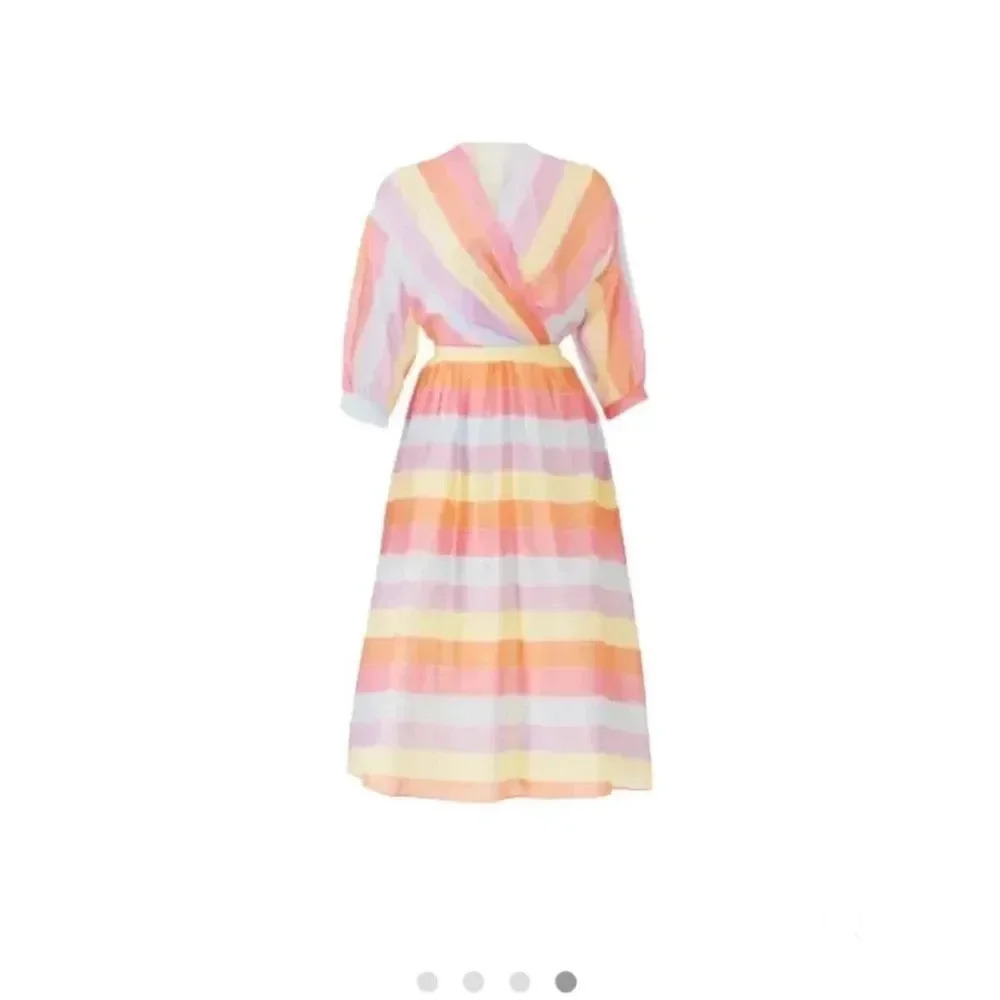 Tara Jarmon Stripey Midi Dress V-neck Colorful Rainbow Stripes Size 38 RTR